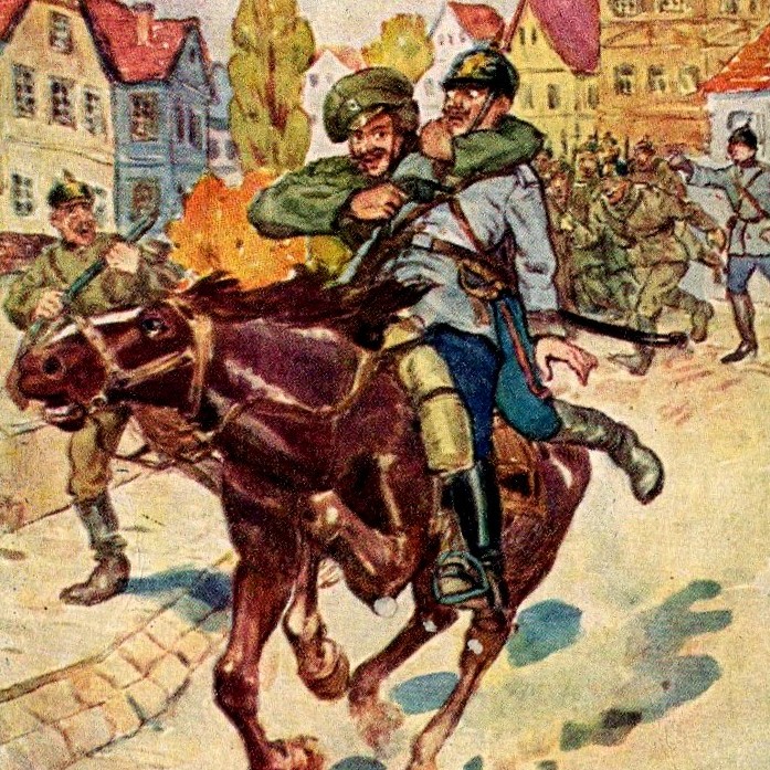Postcard from the period of the First World War "The desperate courage of the Cossack"