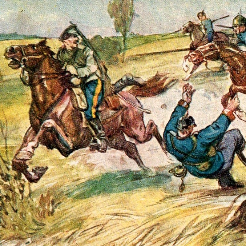 Postcard from the period of the First World War "Brave resourcefulness of a Cossack"