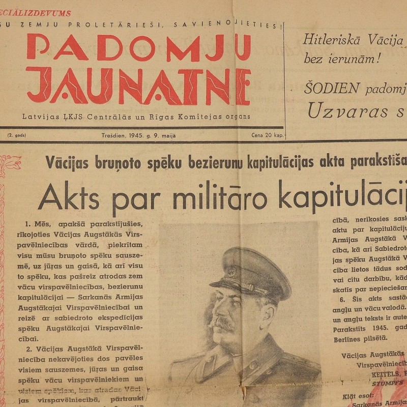Issue of the Latvian newspaper "Soviet Youth" dated May 9, 1945