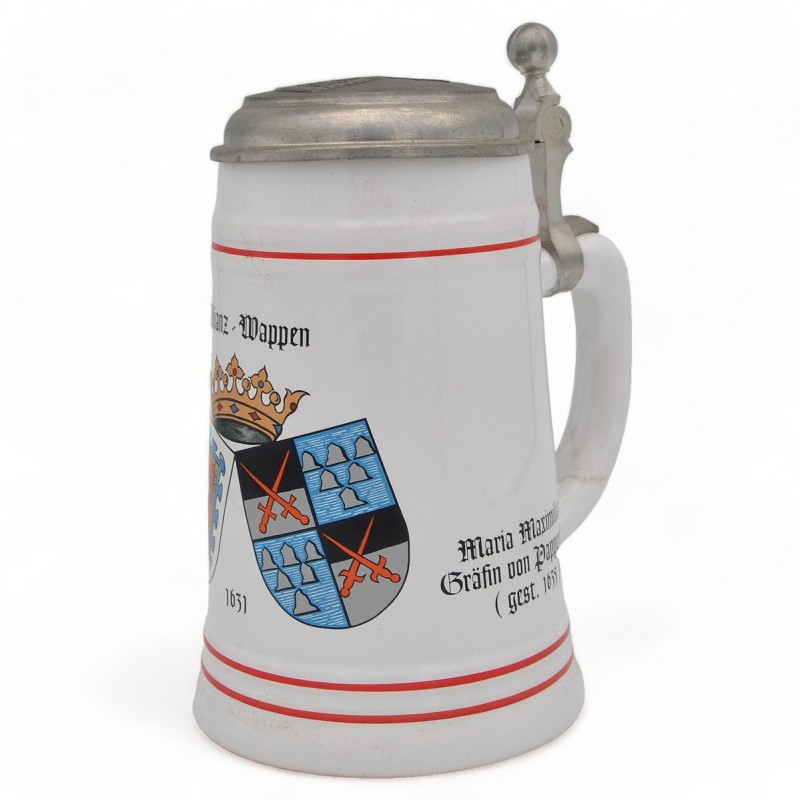 Beer mug with the marriage coat of arms of Count Furstenberg and Countess Pappenheim 