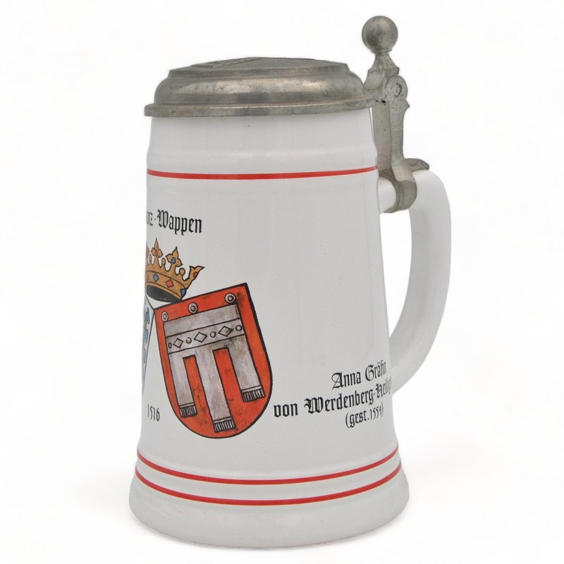 Beer mug with the marriage coat of arms of Count Friedrich II of Furstenberg and Countess of Werdenberg-Heiligenberg
