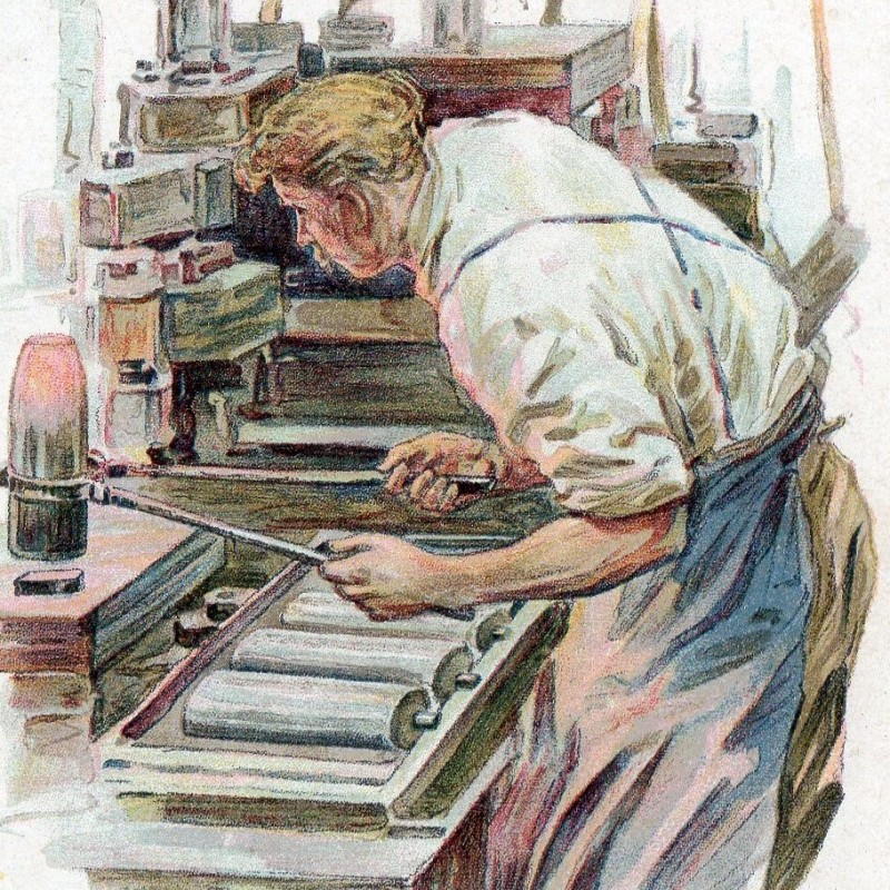 Postcard (postcard) "Worker at the machine", G. Georgiev