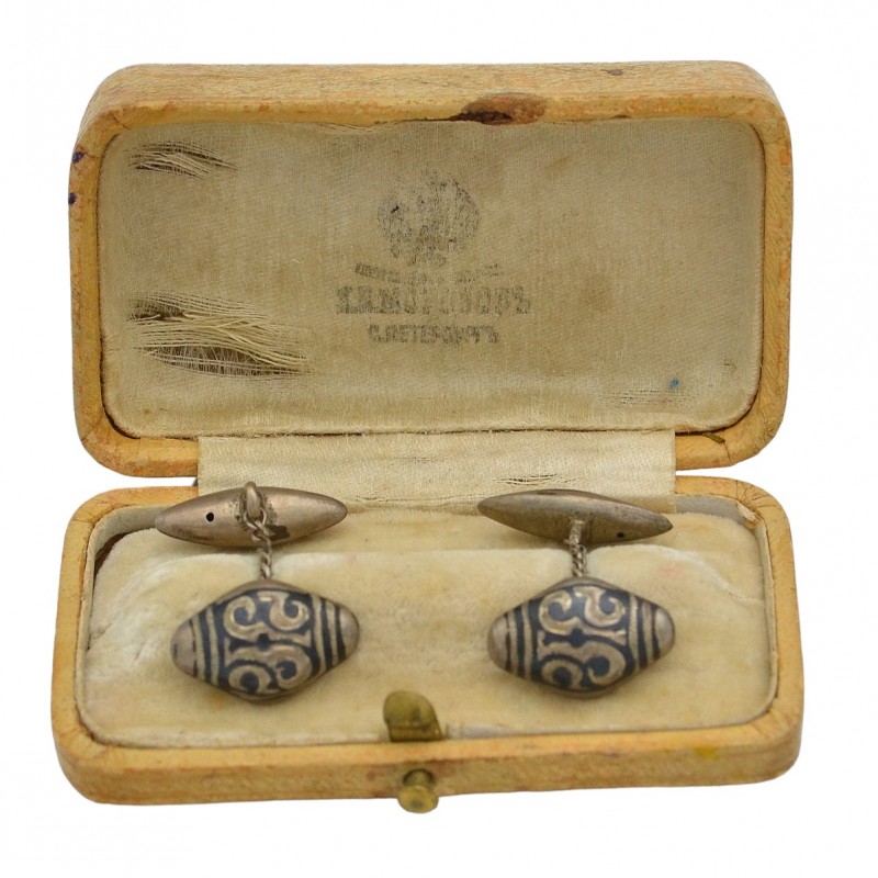 Silver Russian cufflinks in the case of the Supplier of the yard of I.E. Morozov