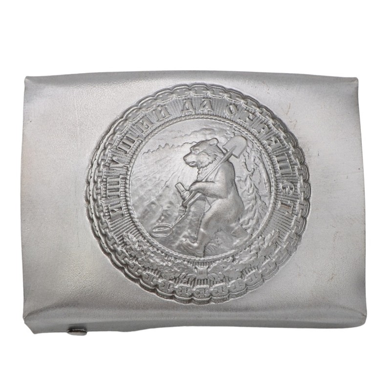 Buckle on the belt of a military archaeologist