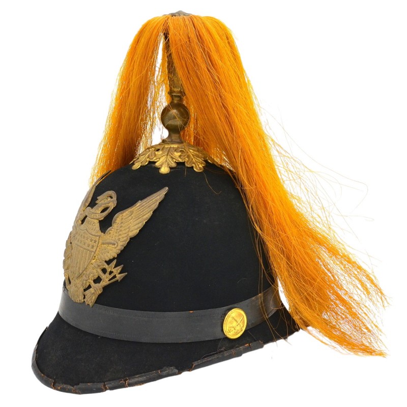 The helmet is an American cavalry officer's helmet of the 1881 model