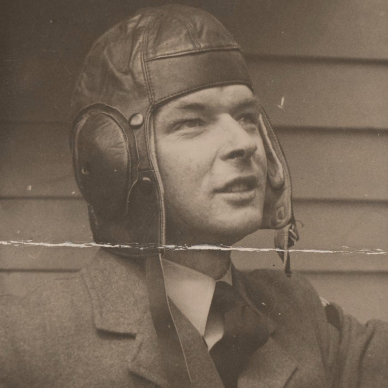 Photo of a British pilot in a flight helmet