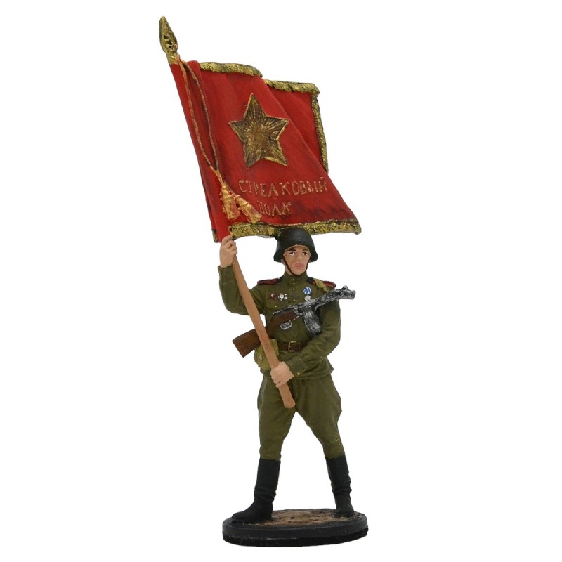Tin soldier "Private of a rifle regiment with a banner, 1943"