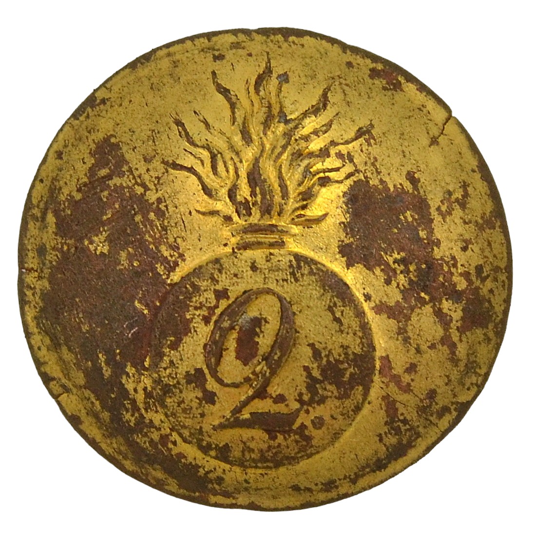 Large uniform officer's button with a grenada and the number "2"