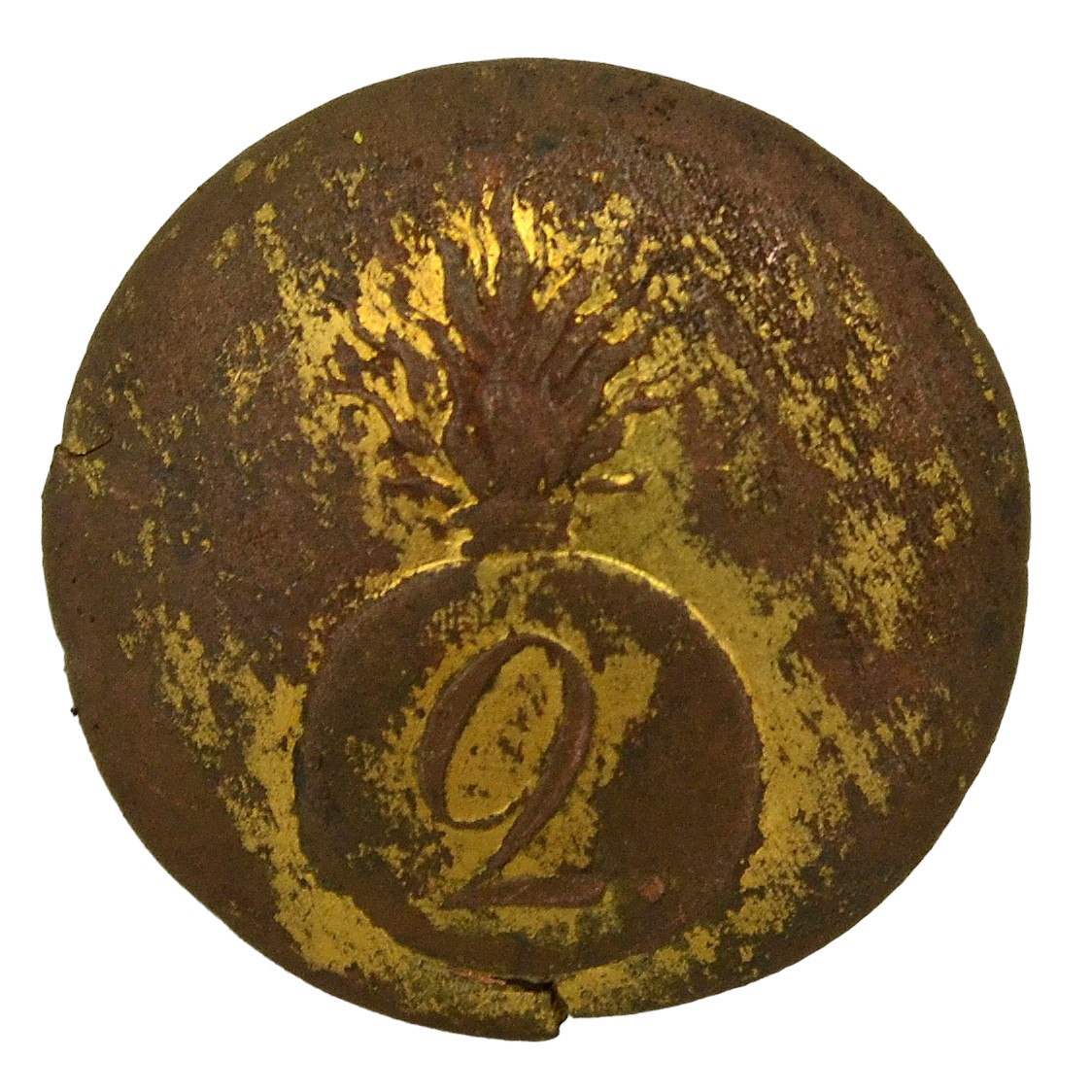 Large uniform officer's button with a grenada and the number "2"