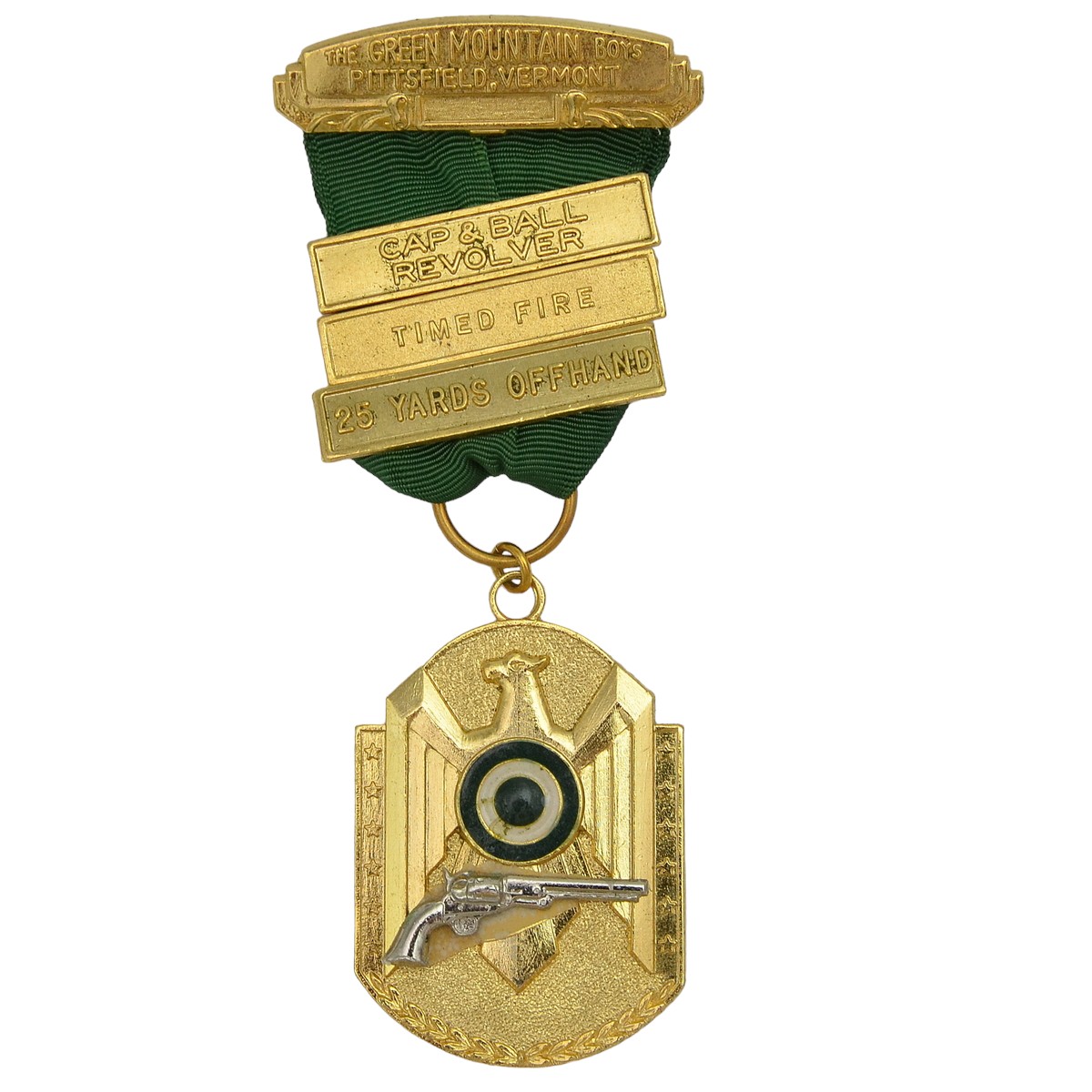 Gold medal of the Green Mountain Boys organization for shooting offhand with a percussion cap revolver 