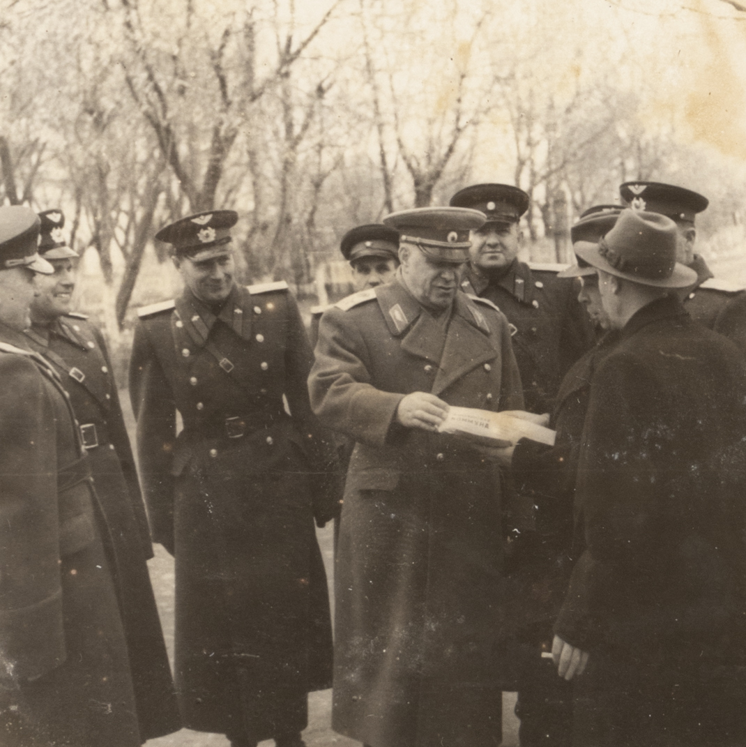 Photo of Marshal G.K. Zhukov with officers of the Soviet Army