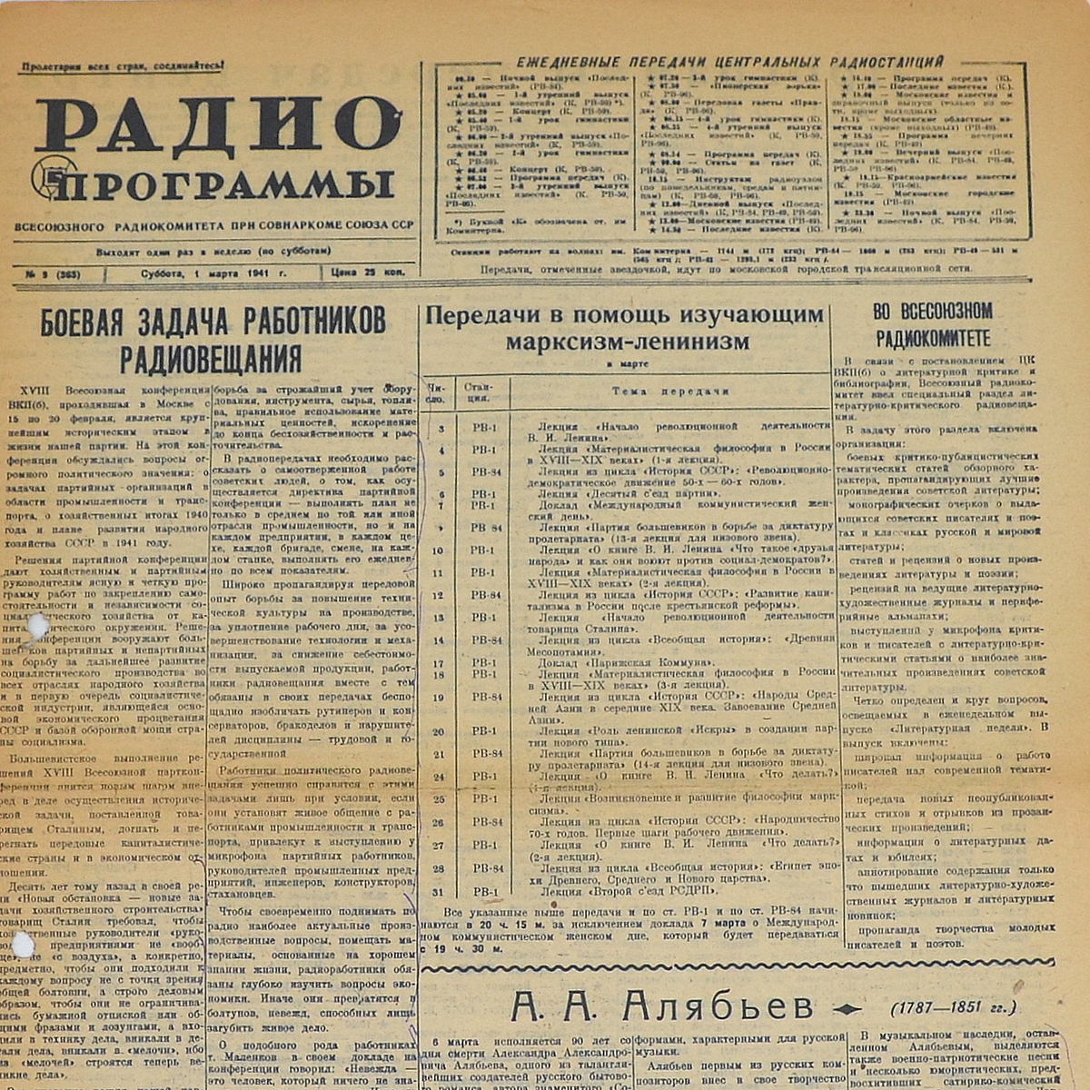 The newspaper "Radio programs" dated March 01, 1941