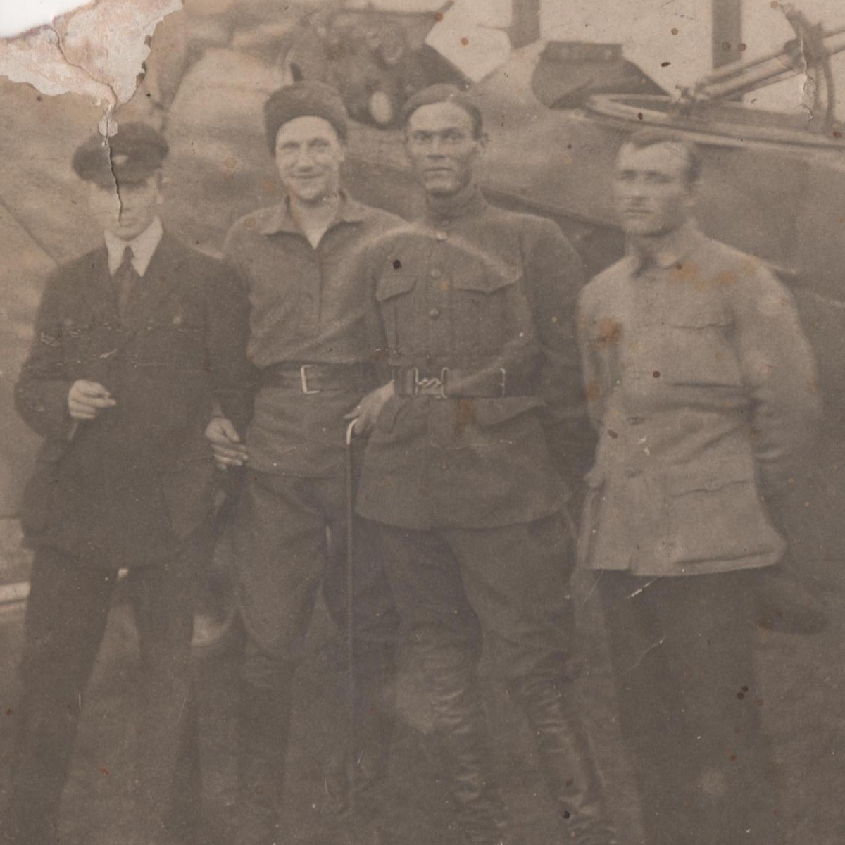 Photos of military pilots of the white army on the background of an airplane