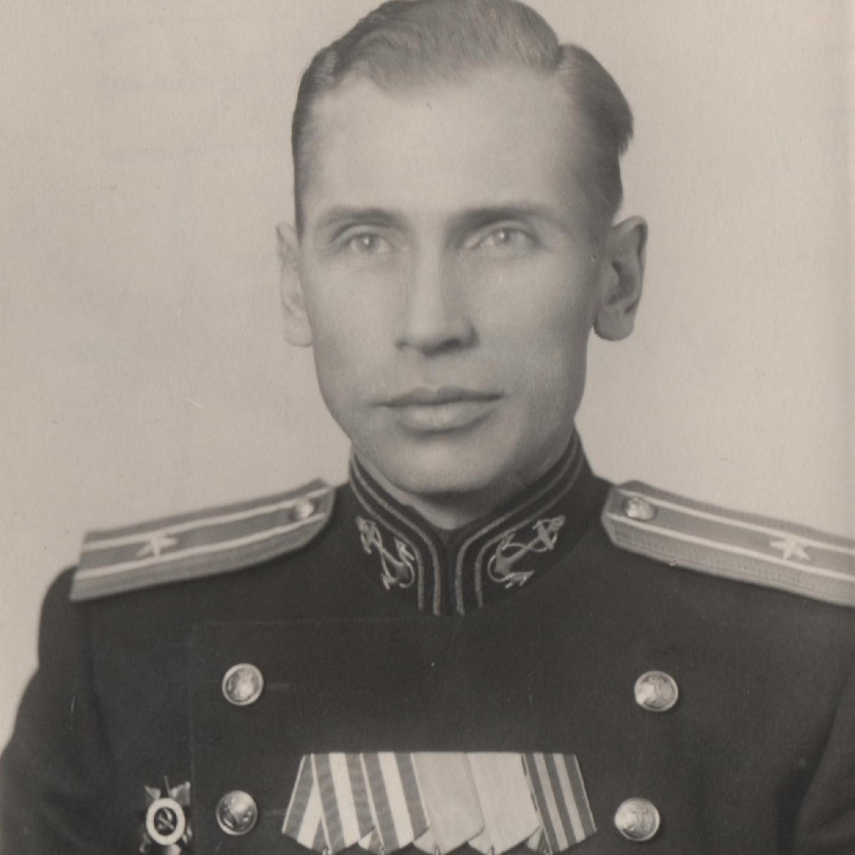 Photo of a captain of the 3rd rank of the USSR Navy with military awards