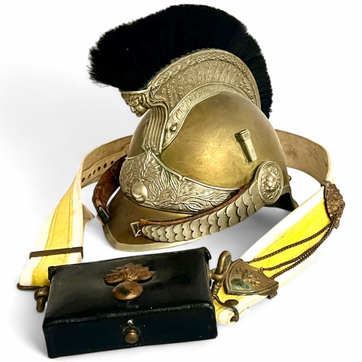 Helmet of the French mounted gendarmes, with a strap on a sling, 1913