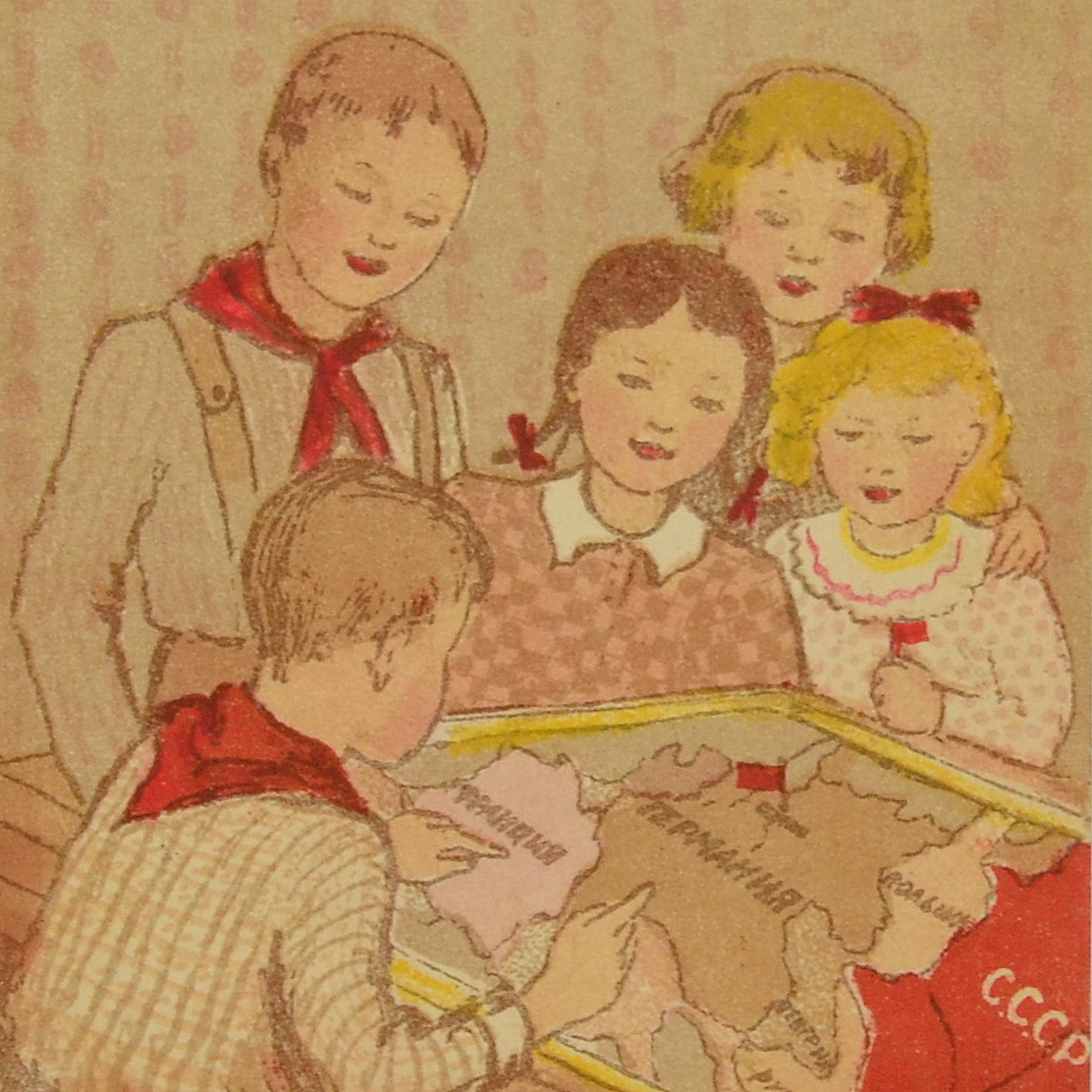 Postcard "Young strategists", 1945