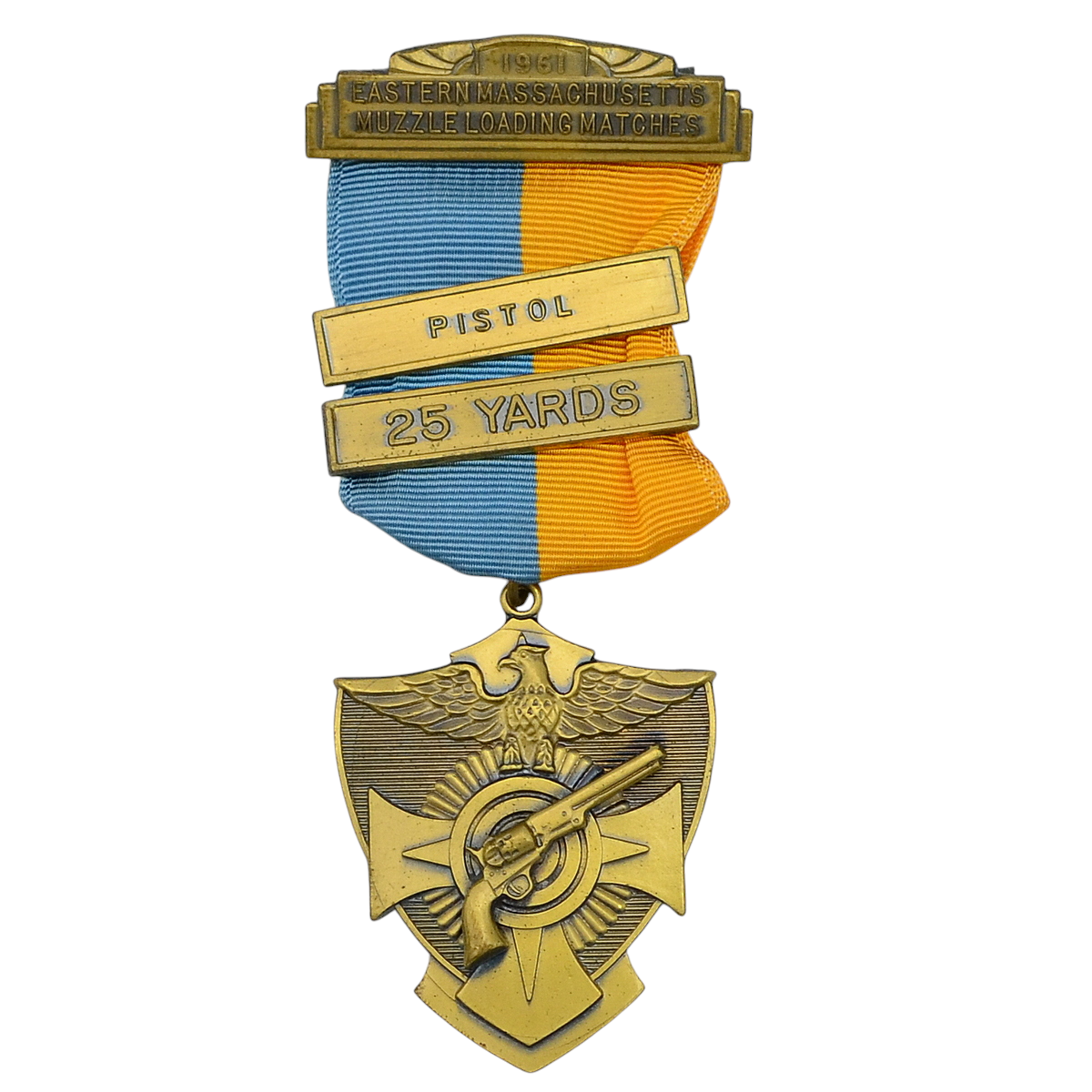 Bronze medal of the "Muzzle-loading Weapon Lovers Club from Eastern Massachusetts" for shooting at 25 yards from a percussion cap revolver, 1961