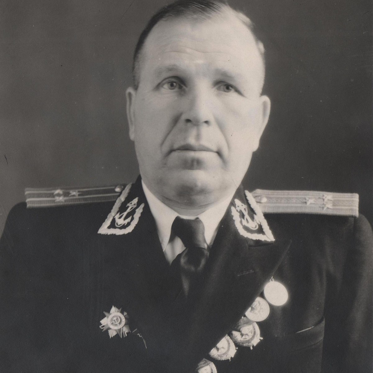 Photo of Captain 1st rank Chumichev F.M. with three orders of the Red Banner