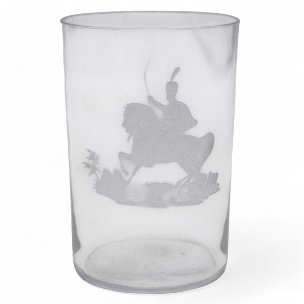 A Russian pre-revolutionary glass with the image of a galloping Hussar