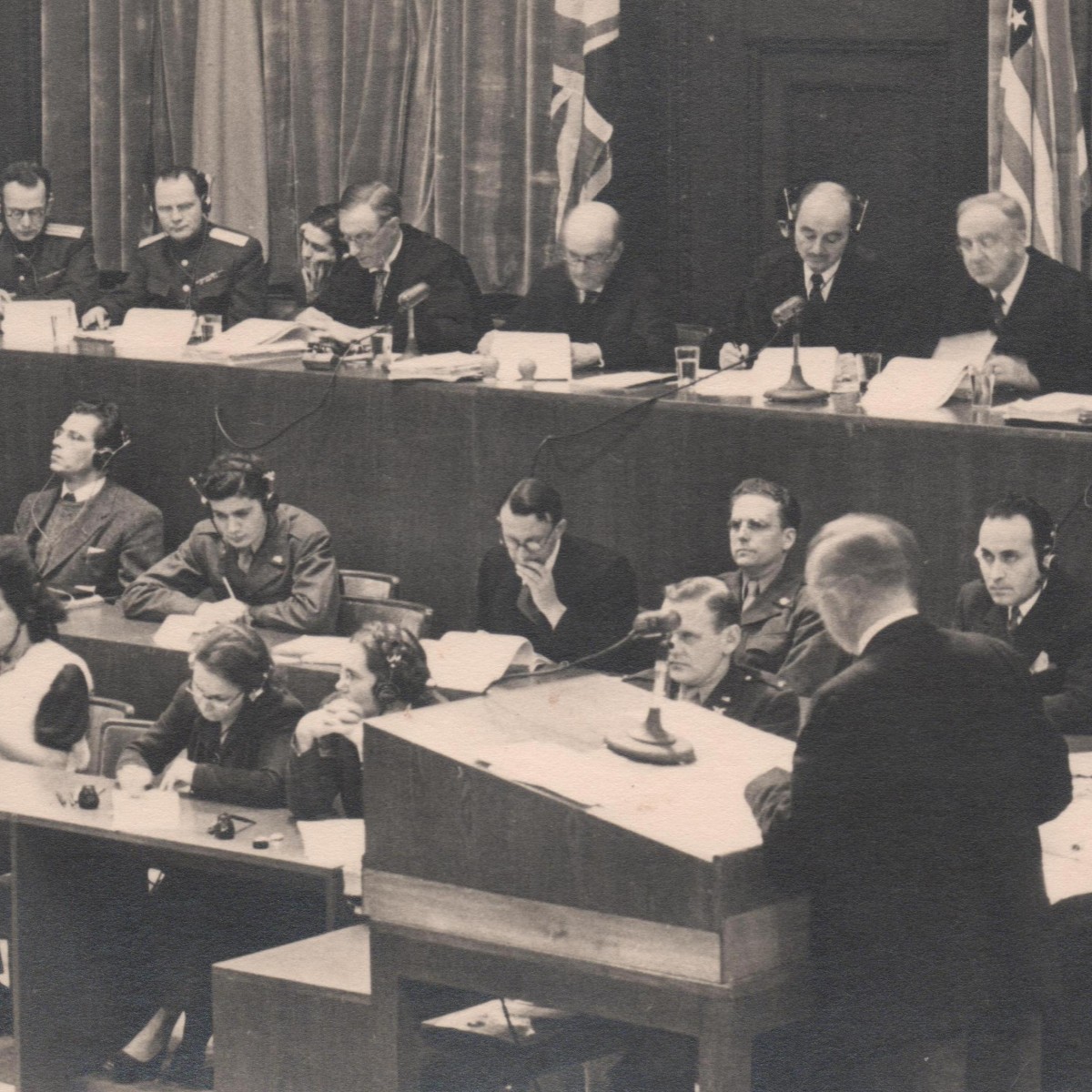 Photo of the Presidium of the court at the Nuremberg trials in 1945, photograph by E. Khaldei