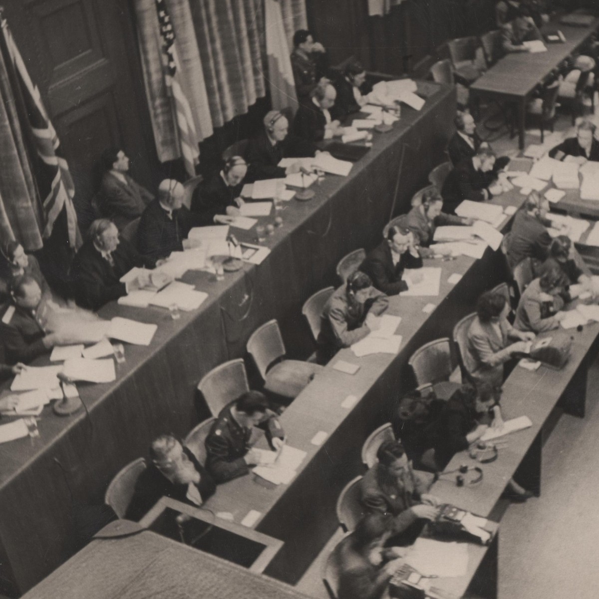 Photo of the Presidium of the court at the Nuremberg trials in 1945, photograph by E. Khaldei