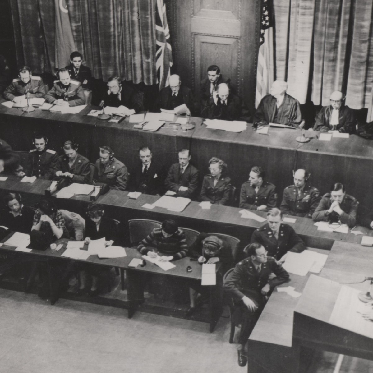 Photo of the Presidium of the court at the Nuremberg trials in 1945, photograph by E. Khaldei