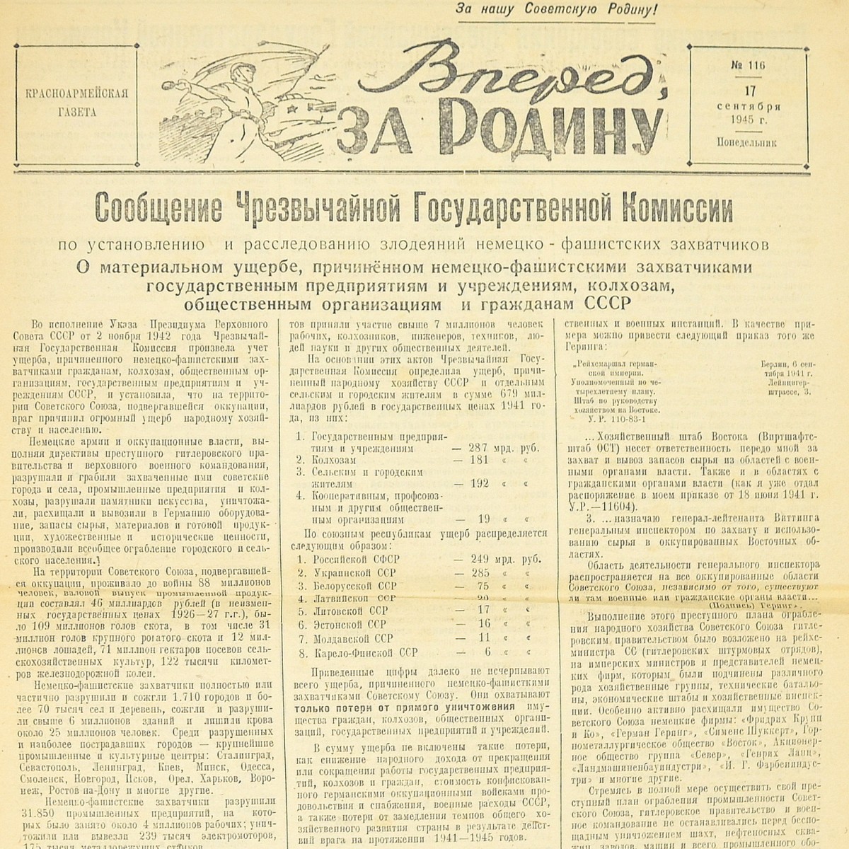 Newspaper "Forward, for the Motherland", 1945