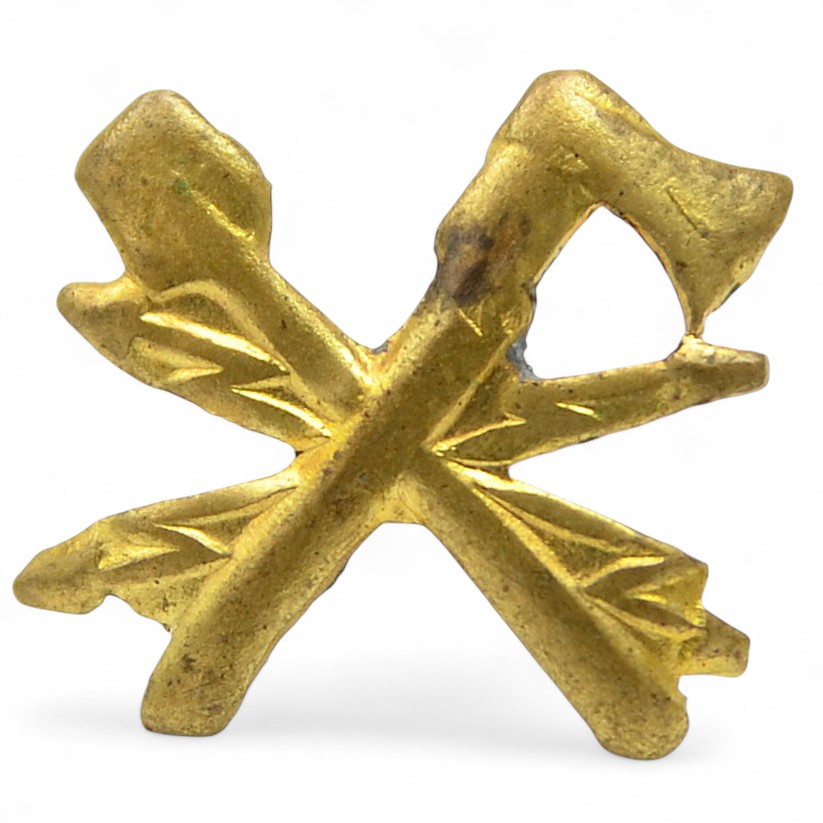 The emblem on the buttonhole of the Red Army electrical engineering sample 1936