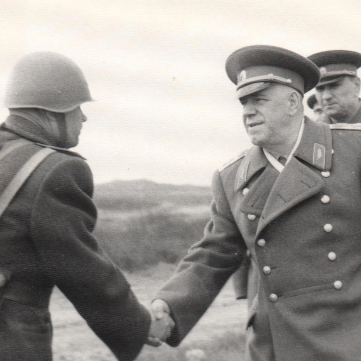 Photo of Marshals G. Zhukov and A. Grechko at the army exercises