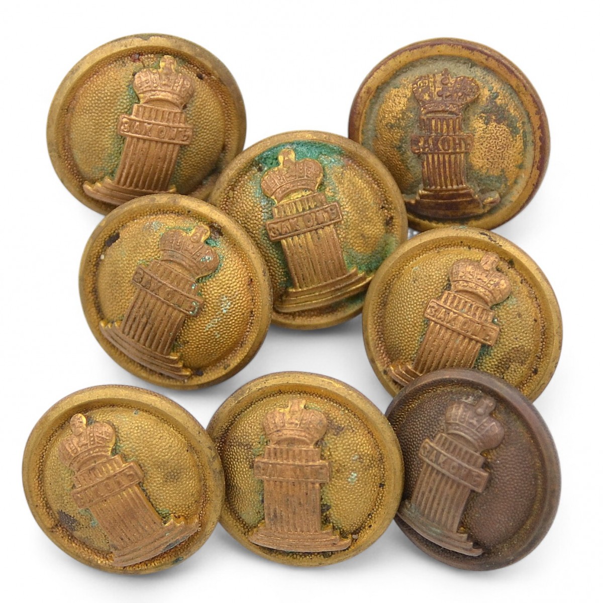 A lot of uniform buttons of an employee of the Ministry of Justice of the Russian Empire