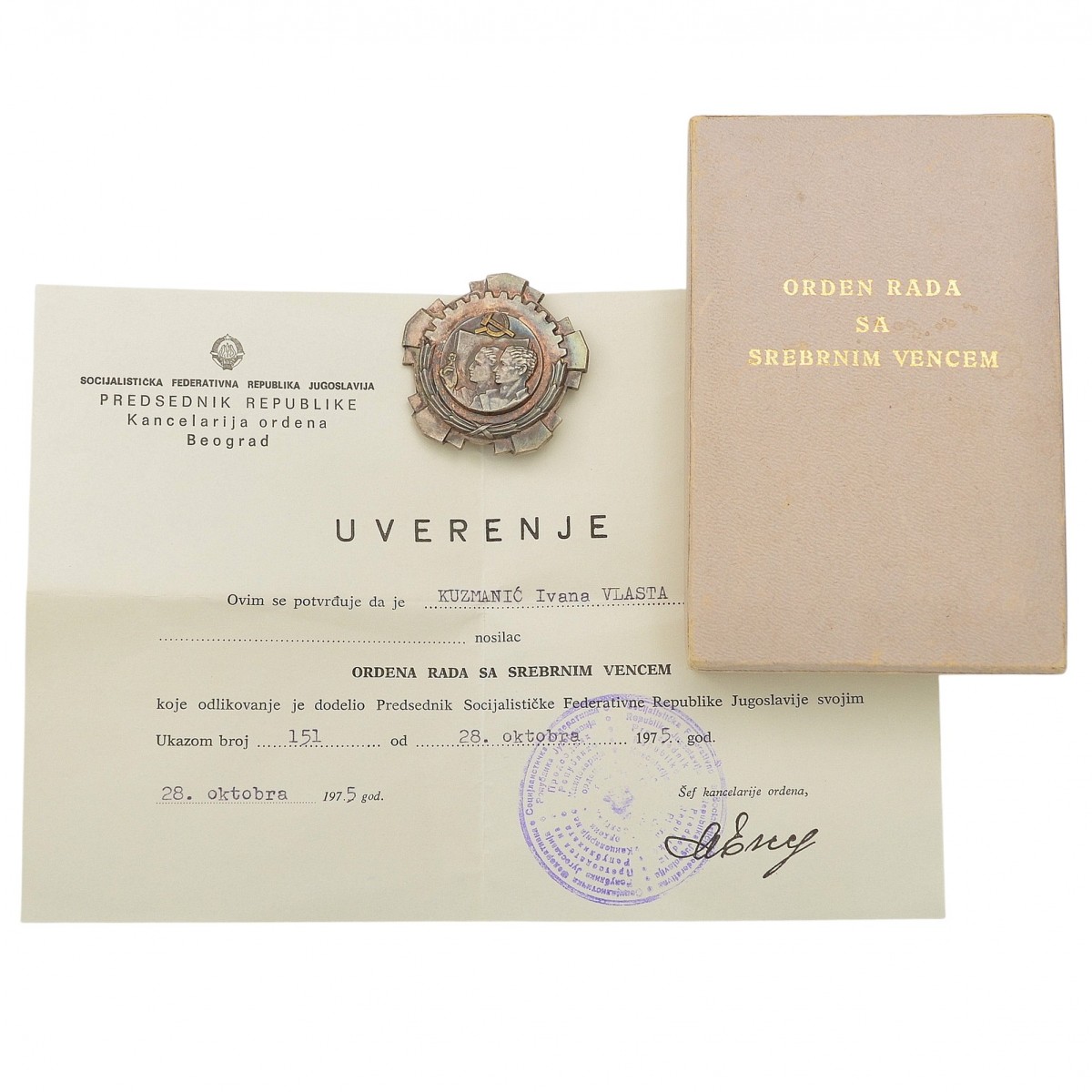 Order of Labor, 3rd art., mod., 1945, in a case, Yugoslavia