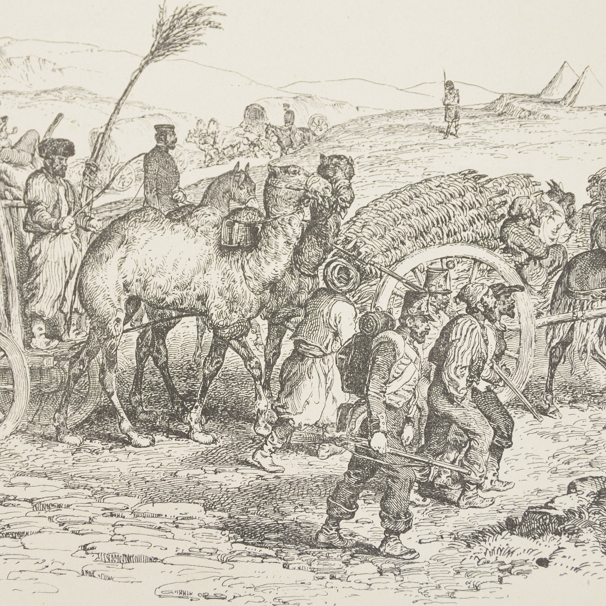 Lithograph of the Crimean War period "A cart with fascines on the road to Sevastopol"