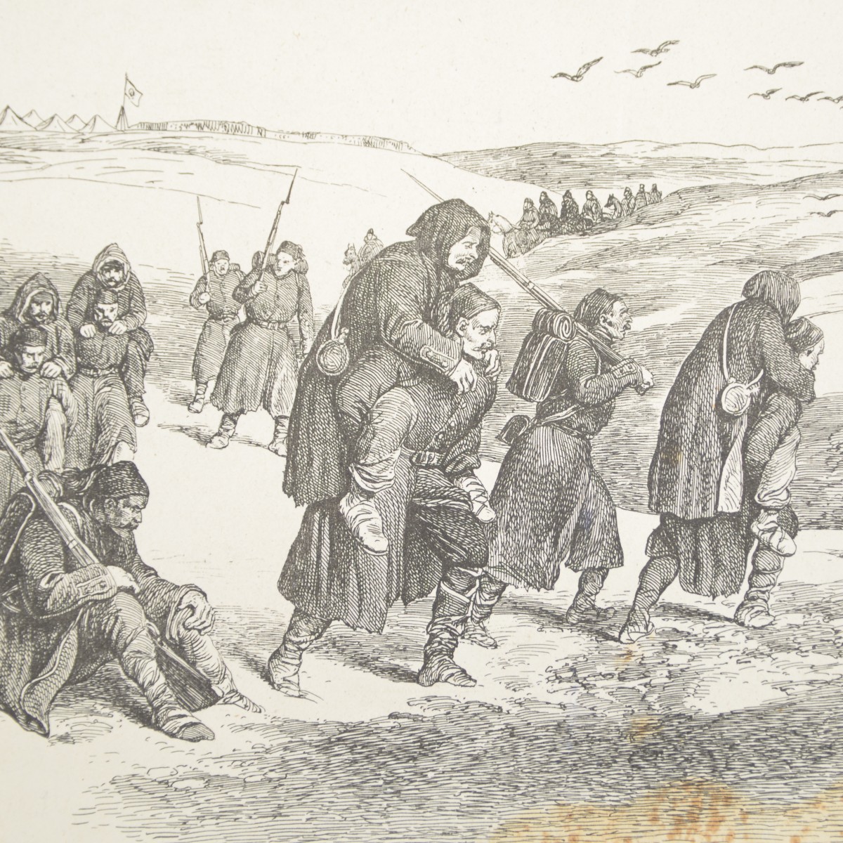 Lithograph of the Crimean War period "Turks carry patients in Balaclava"