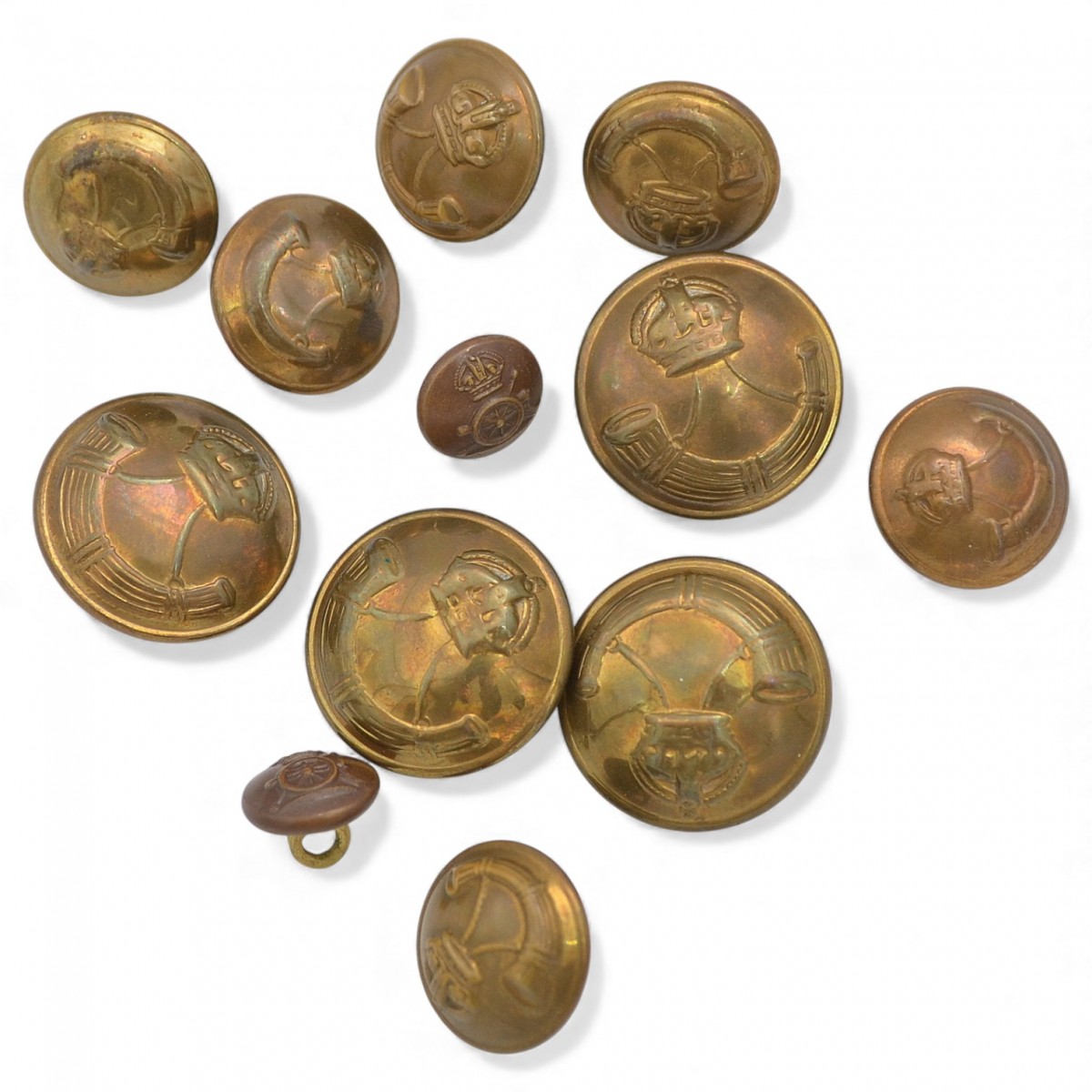 A lot of buttons from an English military uniform