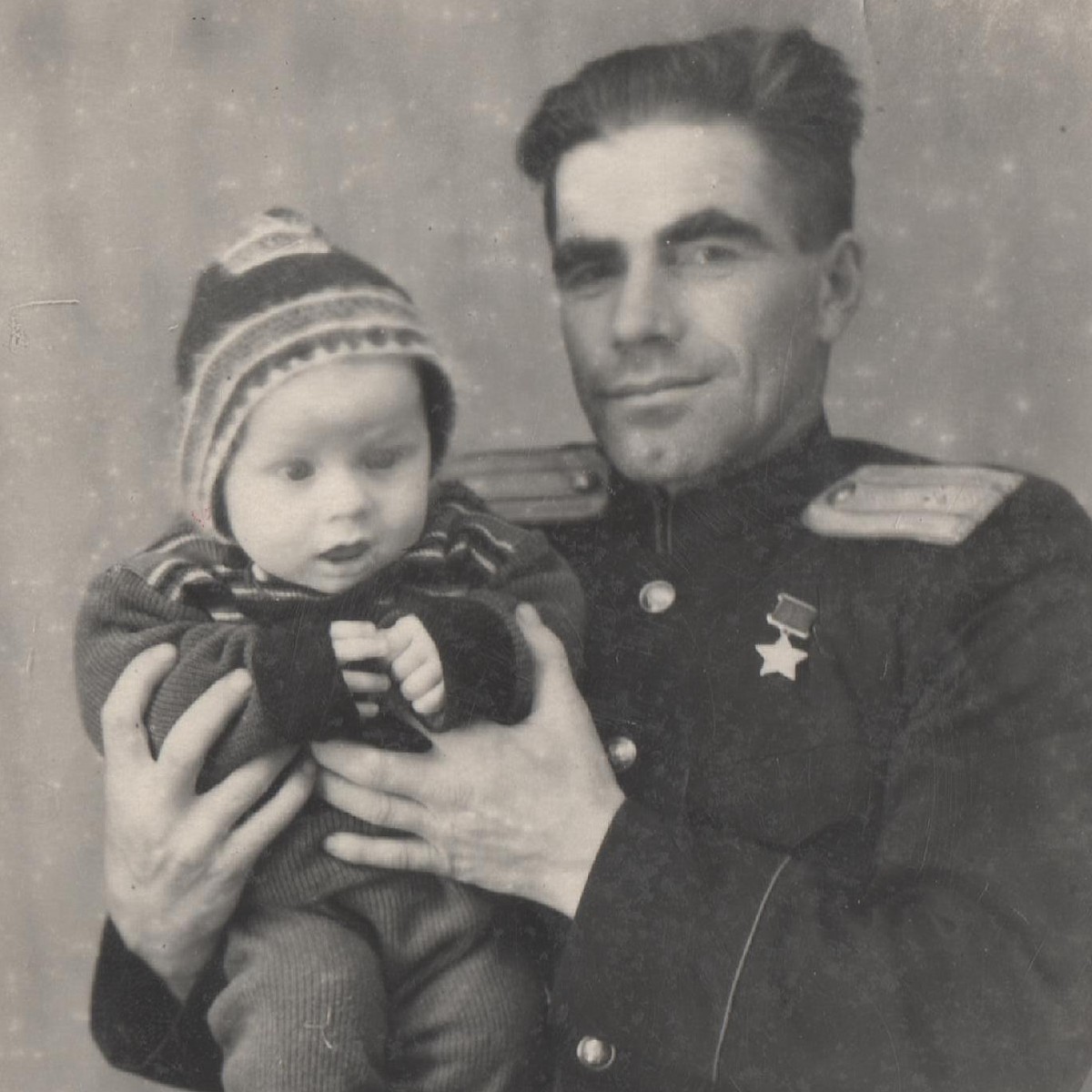 Photo of Hero of the Soviet Union A.P. Pytkin with his son