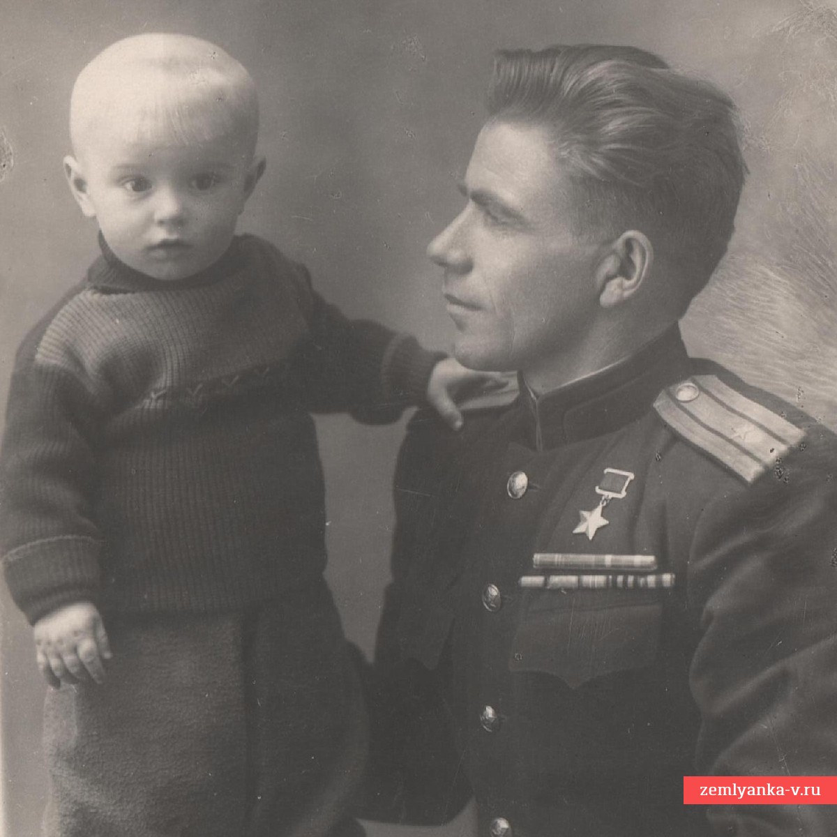 Photo of Hero of the Soviet Union A.P. Pytkin with his son