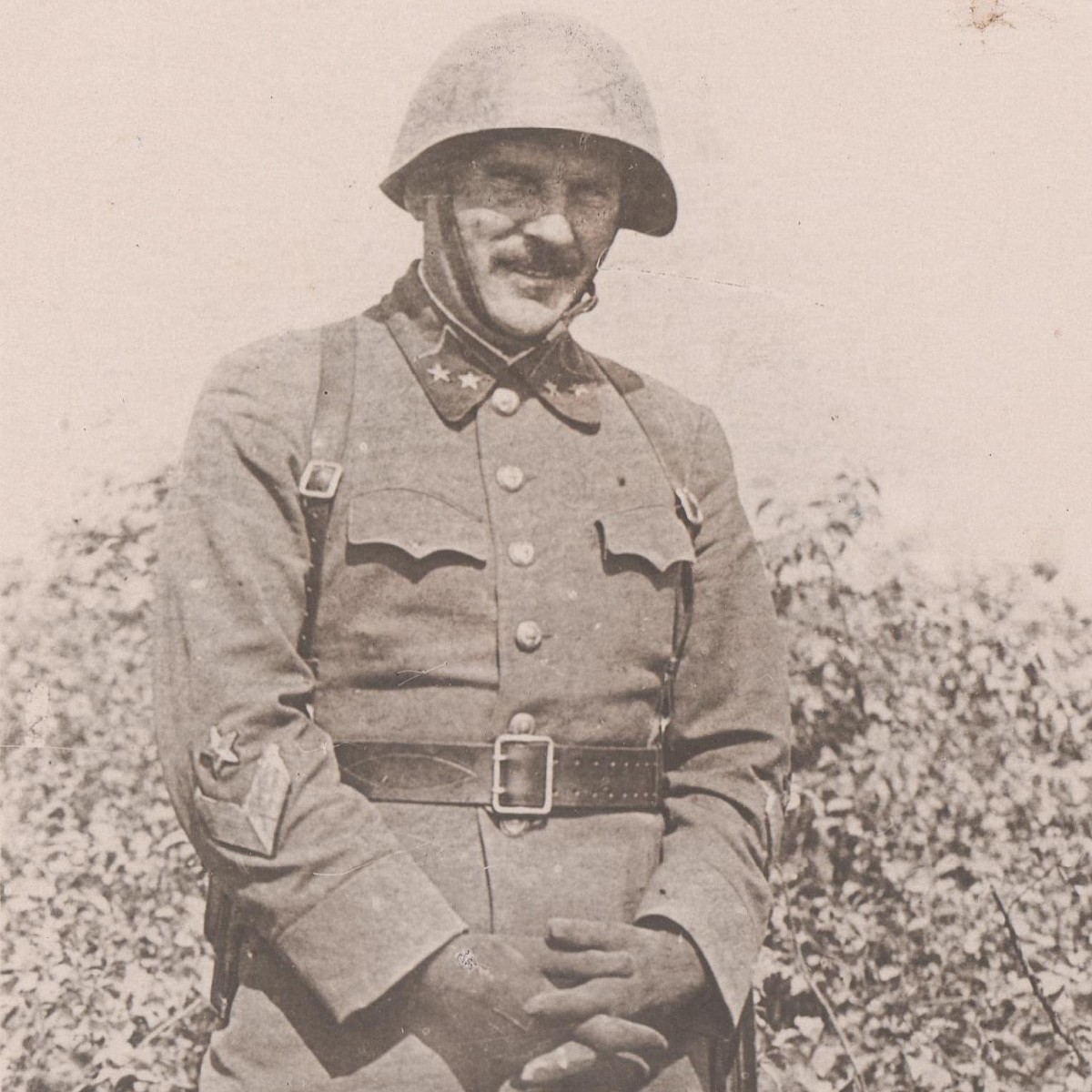 The rarest photo of the war hero, Major General V.I. Shvetsov, wearing a helmet mod. 1939