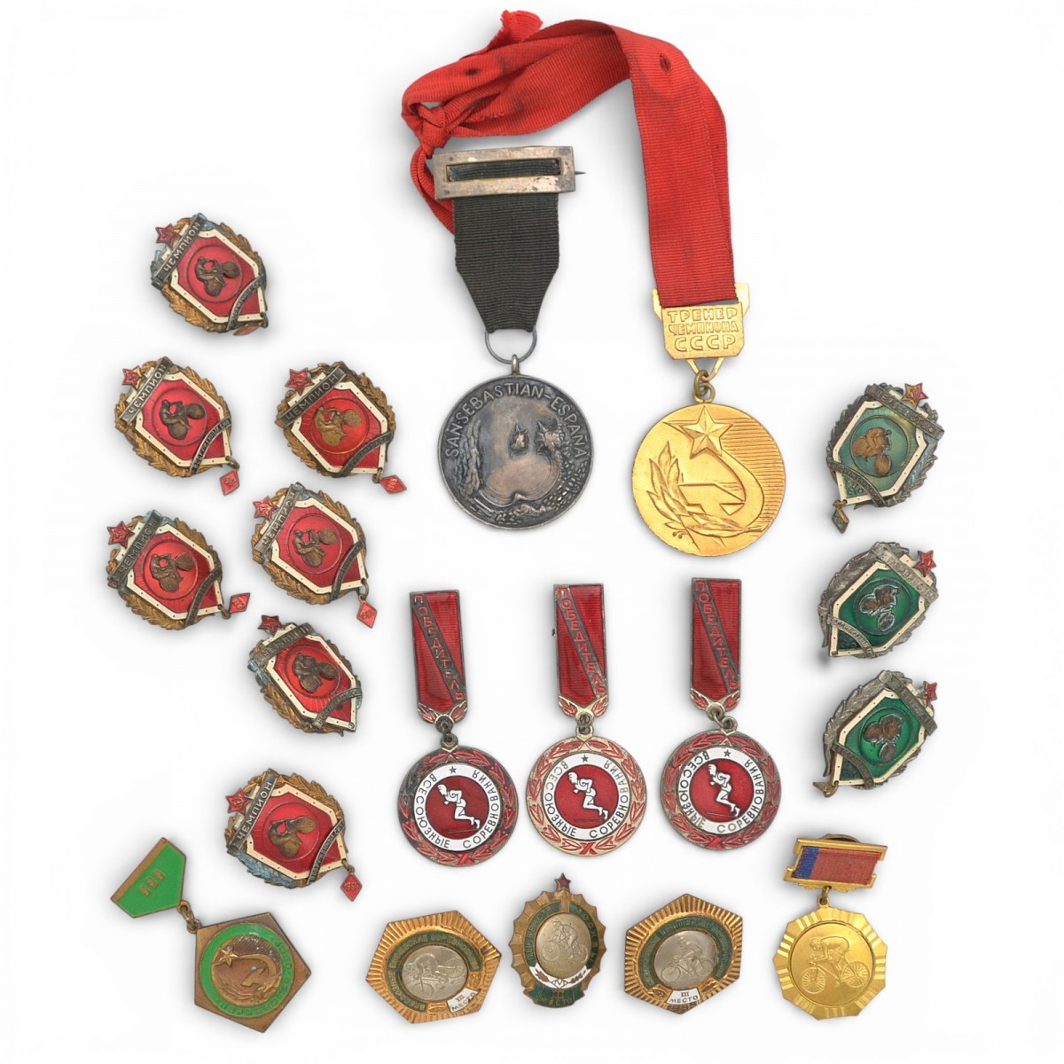 A lot of awards belonging to the Soviet cyclist S. Moskvin