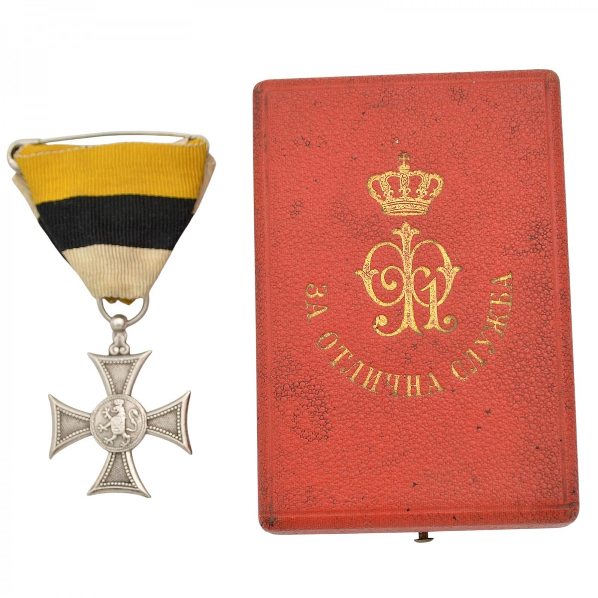 Bulgaria. The cross of service of the Ferdinand I period, in a case