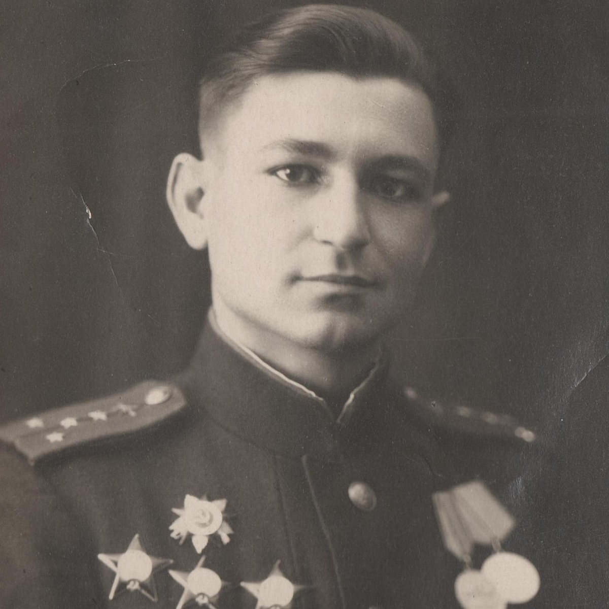 Photo of the captain of the Red Army Air Force with military awards