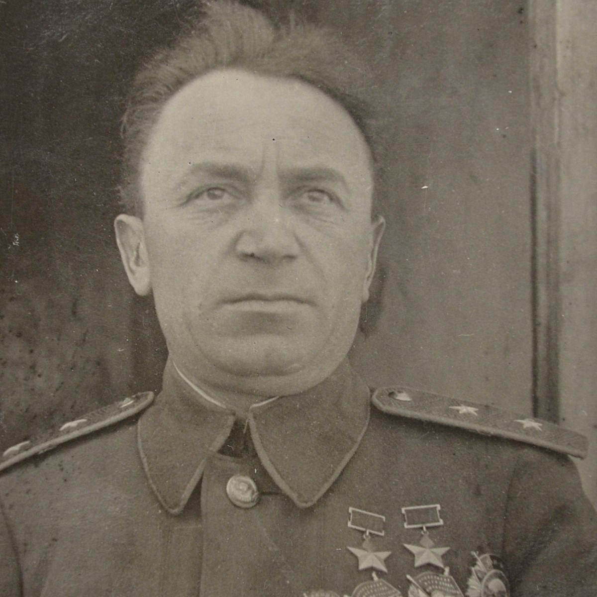 Photo of Lieutenant General S.P. Denisov– twice Hero of the Soviet Union