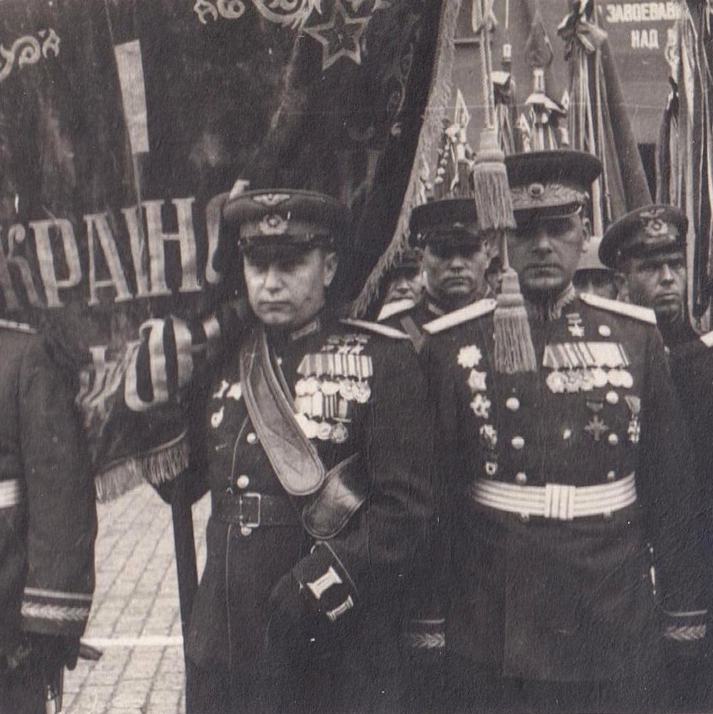 Photo of three-time Hero of the Soviet Union A.I. Pokryshkin at the Victory Day Parade