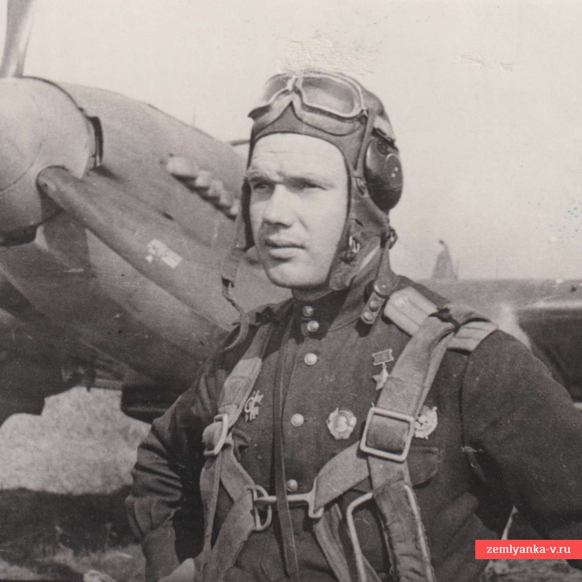 Photo of Red Army Air Force pilot V.M. Golubev, twice Hero of the Soviet Union