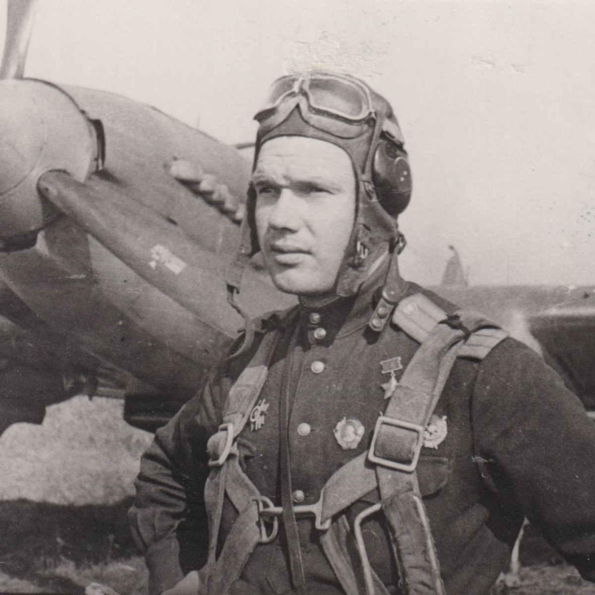 Photo of Red Army Air Force pilot V.M. Golubev, twice Hero of the Soviet Union