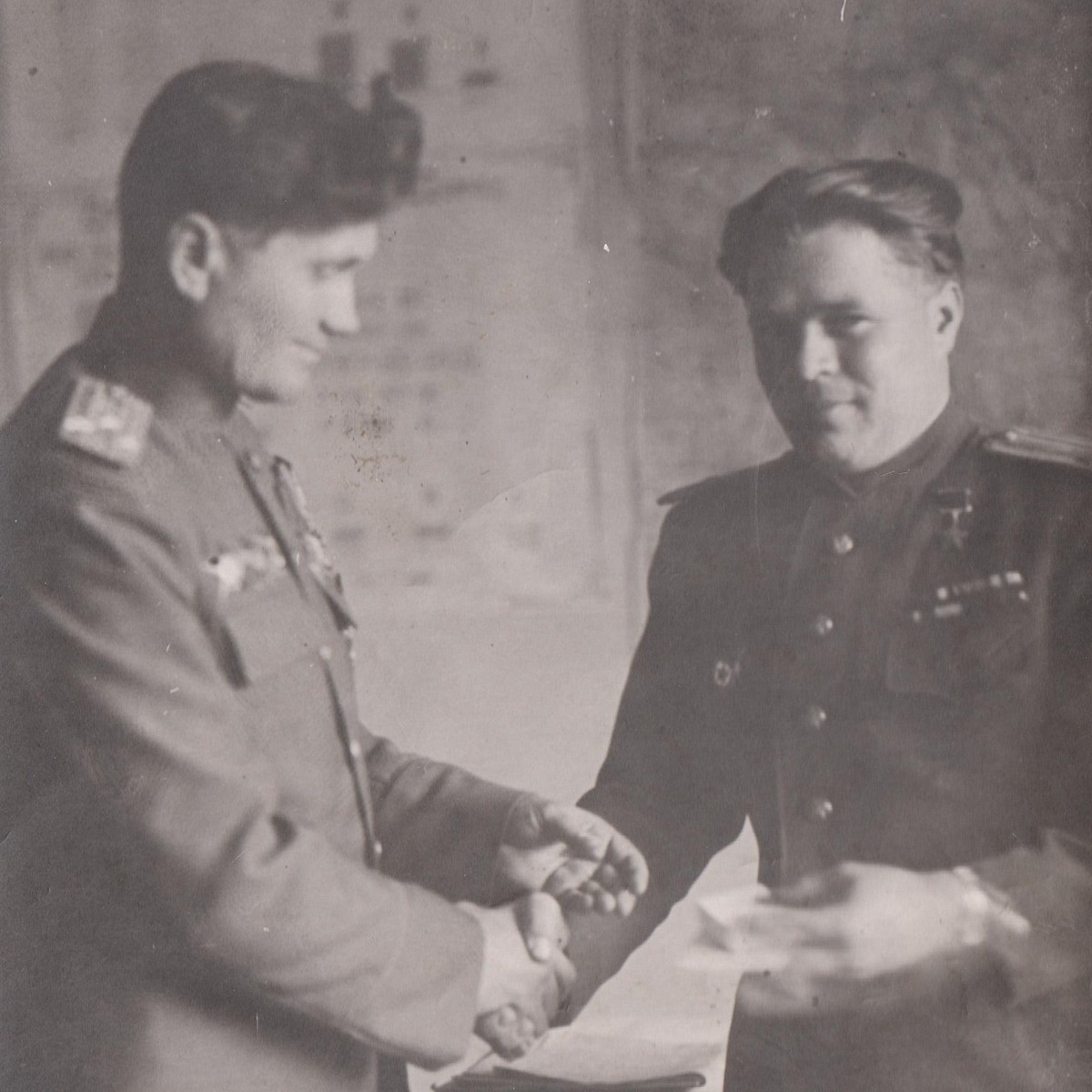 Photo of the presentation of the medal for the liberation of Prague to the Hero of the Soviet Union