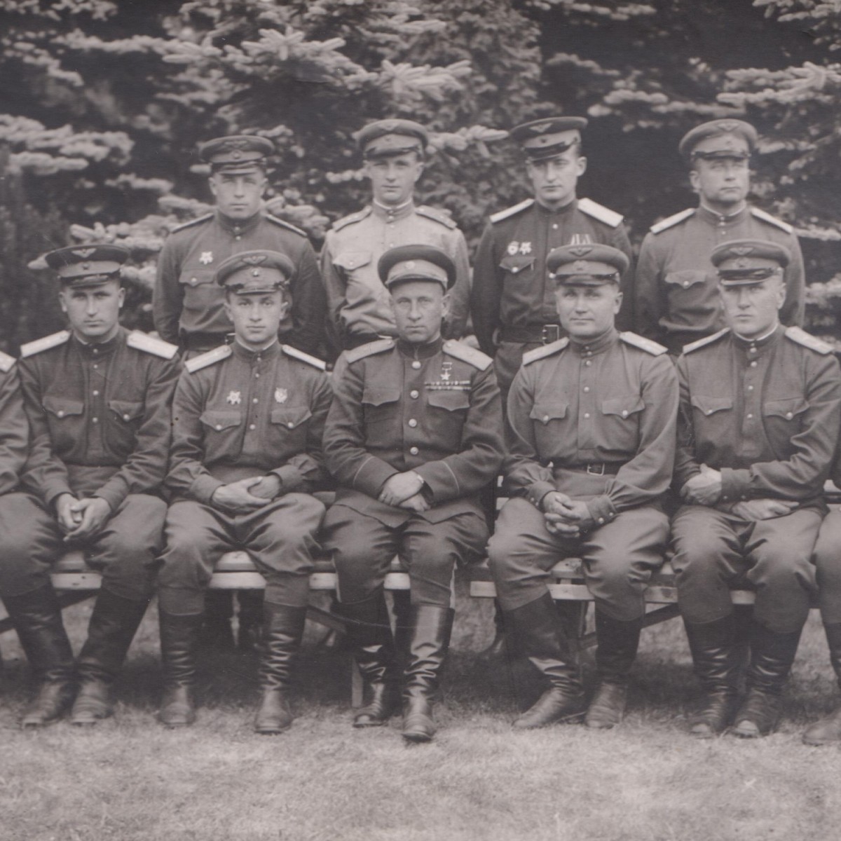 Photo of Hero of the Soviet Union A.A. Zabaluev among the officers of the Red Army