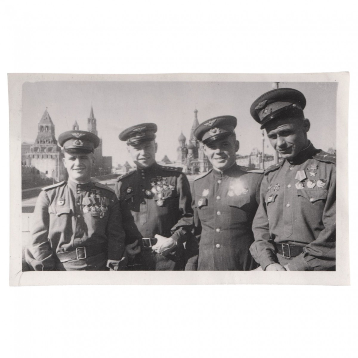 Photos of Heroes of the Soviet Union: A. Pokryshkin, I. Gulyaev, G. Rechkalov and A. Truda 