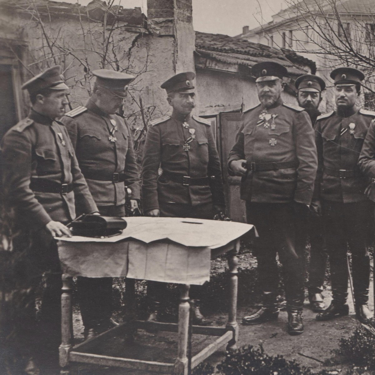 Press photo of Bulgarian General G. Todorov with his staff