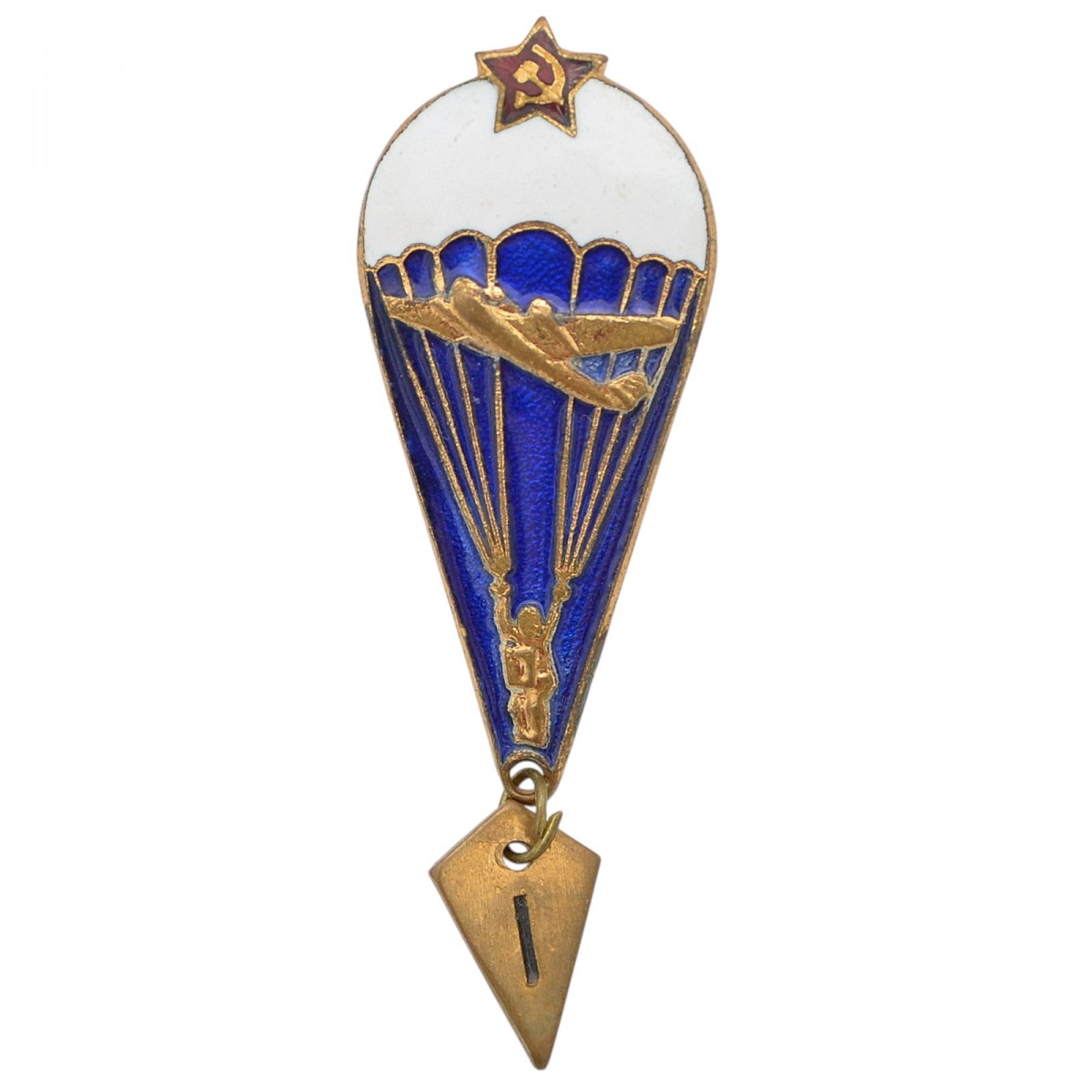 Badge "Parachutist", model 1955, with a "1" suspension