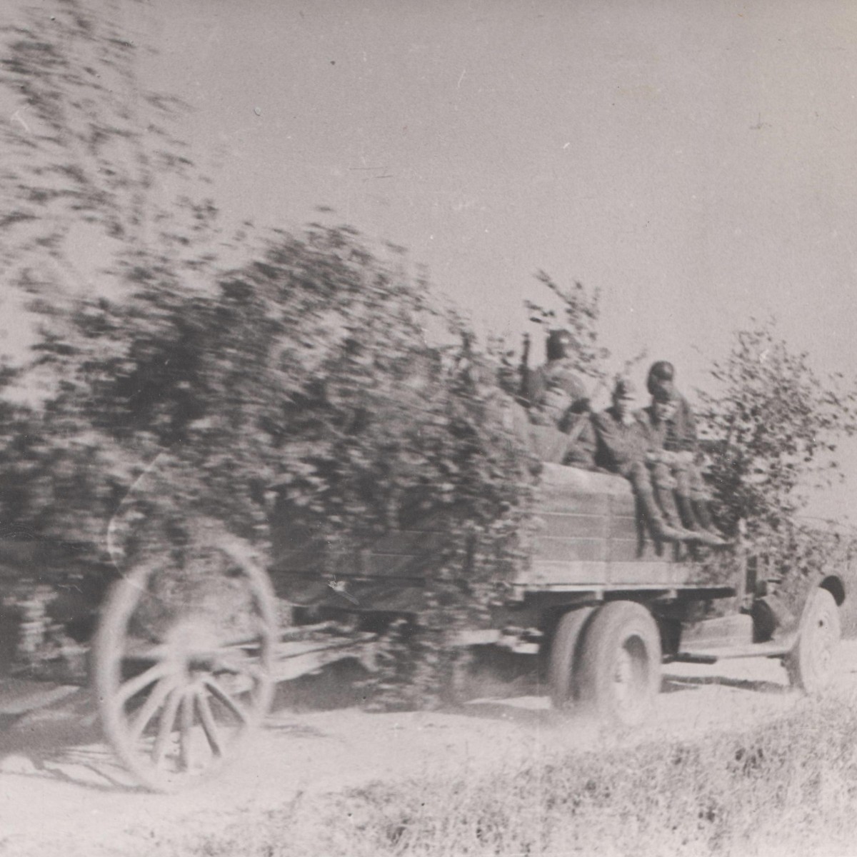 Photo of Red Army gunners with a cannon on a truck, TASS